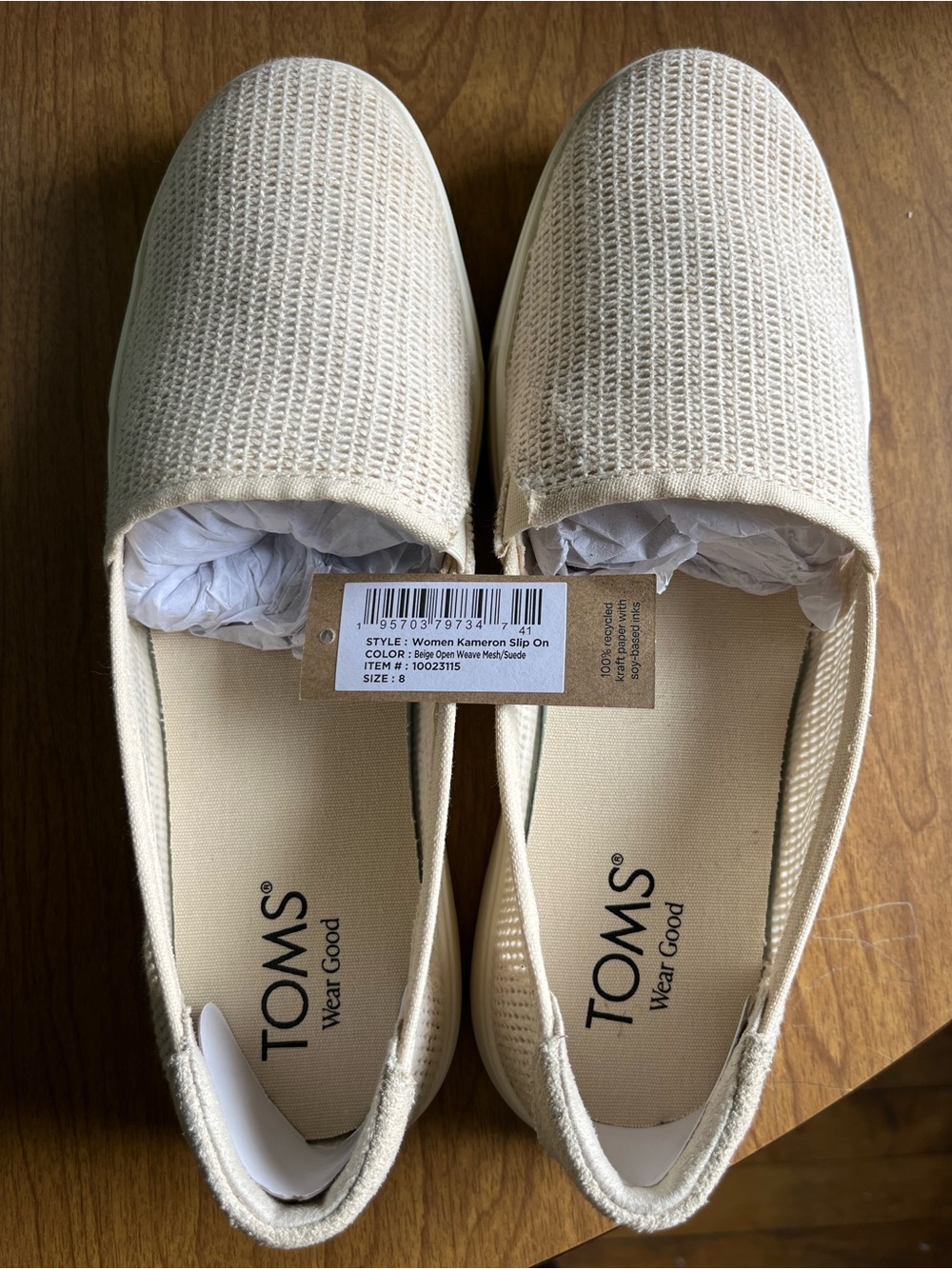 TOMS Women's Beige Knit Slip-On Sneakers NWT - Picture 3 of 5